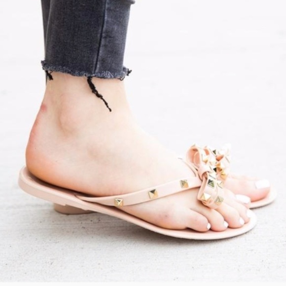 Boho Studded Bow Slip on Flat Sandals - Picture 4 of 7